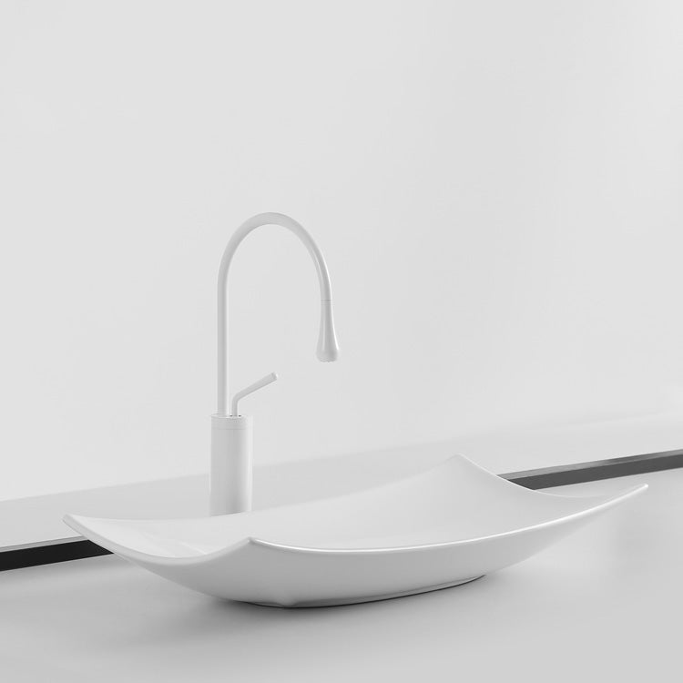 Modern Bathroom Sink Pop-Up Drain Porcelain Rectangular Vessel Lavatory Sink
