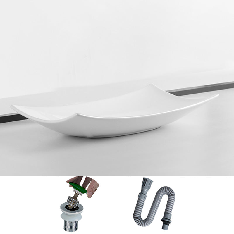 Modern Bathroom Sink Pop-Up Drain Porcelain Rectangular Vessel Lavatory Sink