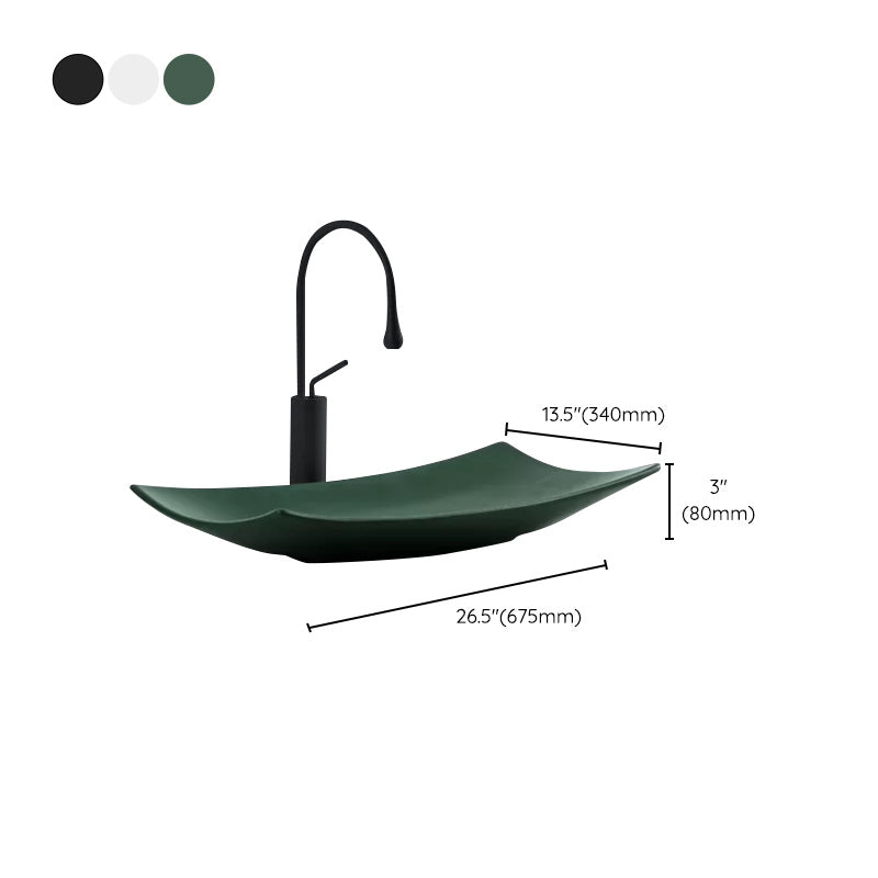Modern Bathroom Sink Pop-Up Drain Porcelain Rectangular Vessel Lavatory Sink
