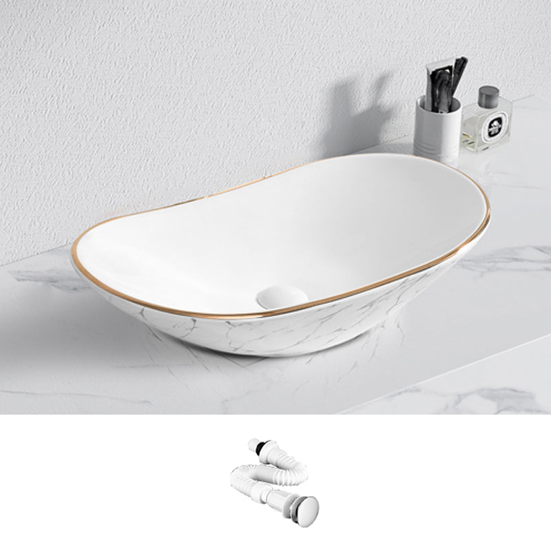 Contemporary Bathroom Sink Pop-Up Drain Porcelain Solid Color Rectangular Vessel