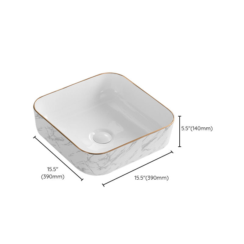 Contemporary Bathroom Sink Pop-Up Drain Porcelain Solid Color Rectangular Vessel