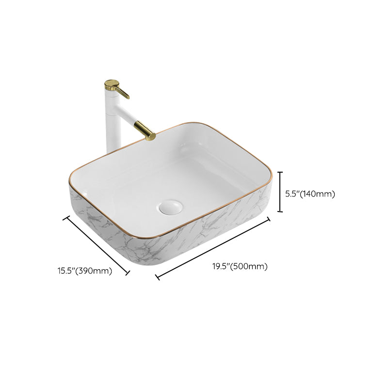 Contemporary Bathroom Sink Pop-Up Drain Porcelain Solid Color Rectangular Vessel