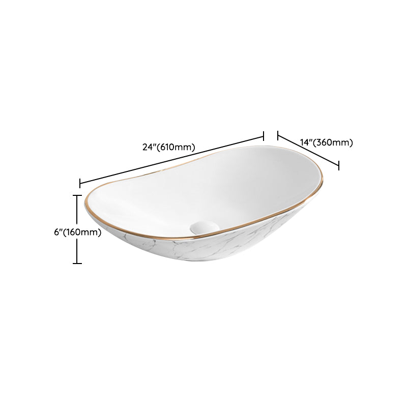 Contemporary Bathroom Sink Pop-Up Drain Porcelain Solid Color Rectangular Vessel