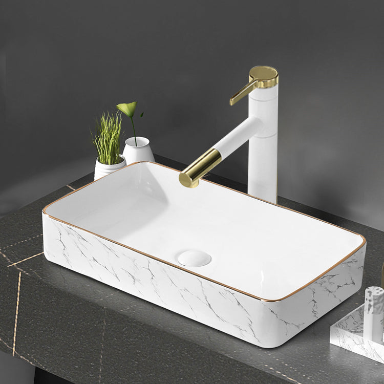 Contemporary Bathroom Sink Pop-Up Drain Porcelain Rectangular Vessel Bathroom Sink