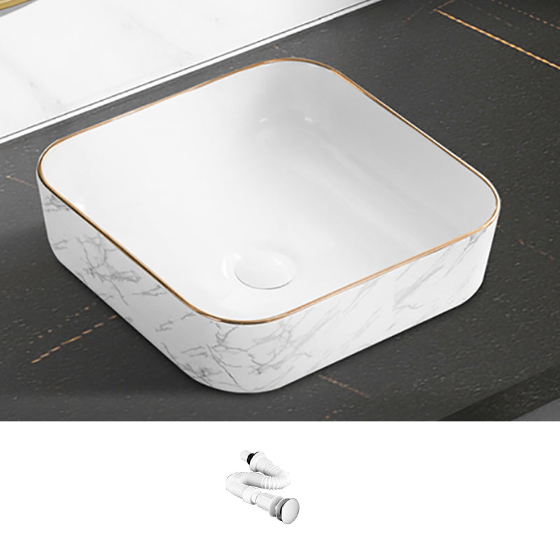 Contemporary Bathroom Sink Pop-Up Drain Porcelain Rectangular Vessel Bathroom Sink
