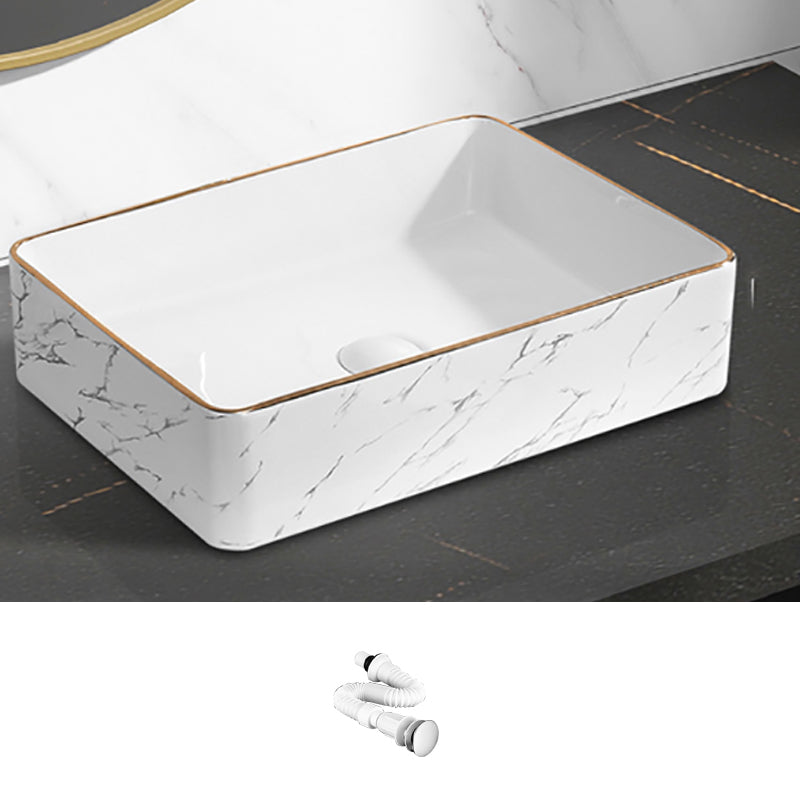 Contemporary Bathroom Sink Pop-Up Drain Porcelain Rectangular Vessel Bathroom Sink