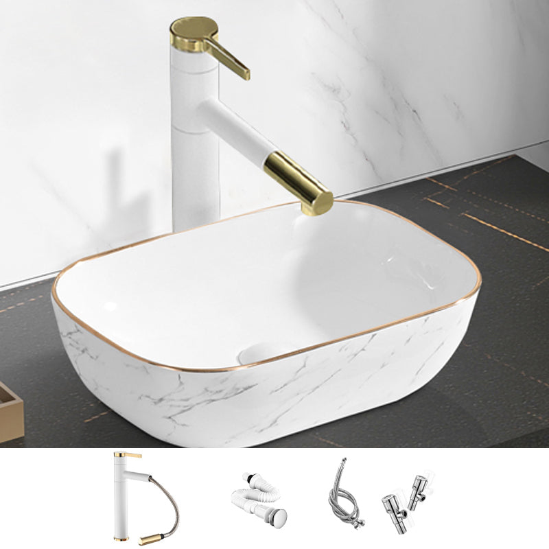 Contemporary Bathroom Sink Pop-Up Drain Porcelain Rectangular Vessel Bathroom Sink