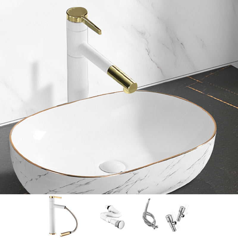 Contemporary Bathroom Sink Pop-Up Drain Porcelain Rectangular Vessel Bathroom Sink