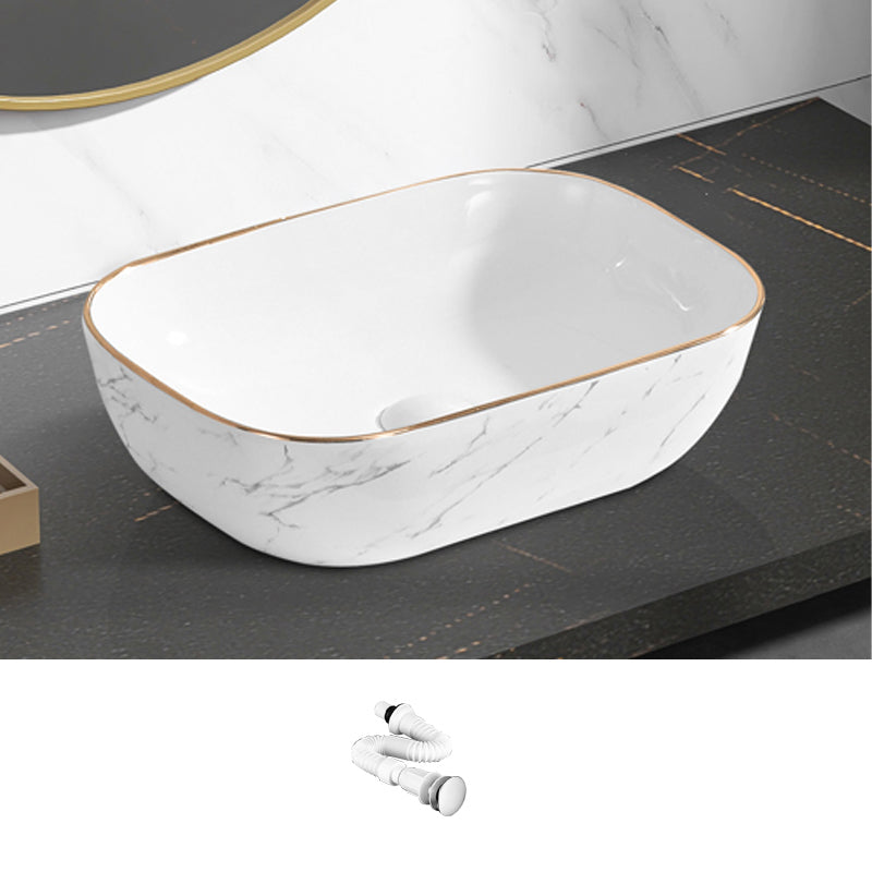 Contemporary Bathroom Sink Pop-Up Drain Porcelain Rectangular Vessel Bathroom Sink