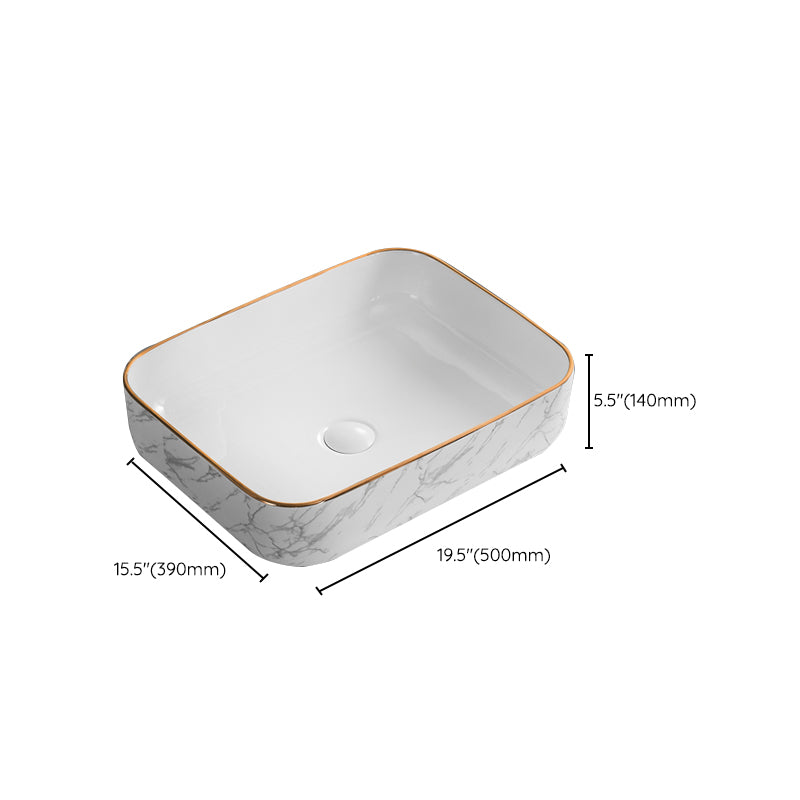 Contemporary Bathroom Sink Pop-Up Drain Porcelain Rectangular Vessel Bathroom Sink