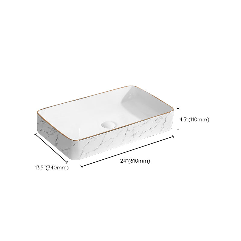 Contemporary Bathroom Sink Pop-Up Drain Porcelain Rectangular Vessel Bathroom Sink