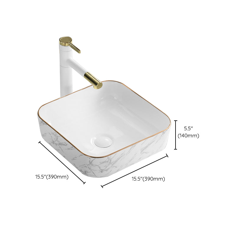 Contemporary Bathroom Sink Pop-Up Drain Porcelain Rectangular Vessel Bathroom Sink