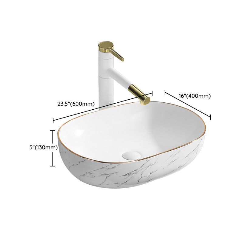 Contemporary Bathroom Sink Pop-Up Drain Porcelain Rectangular Vessel Bathroom Sink