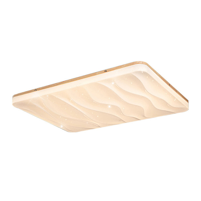 LED Modern Wood Flush Mount Geometric Shape Ceiling Light with Acrylic Shade for Bedroom