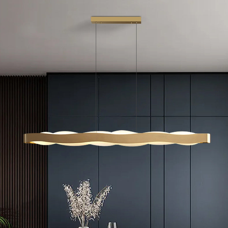 Linear Shape Pendant Lighting Modern Style Metal 2 Lights Hanging Lamp in Gold