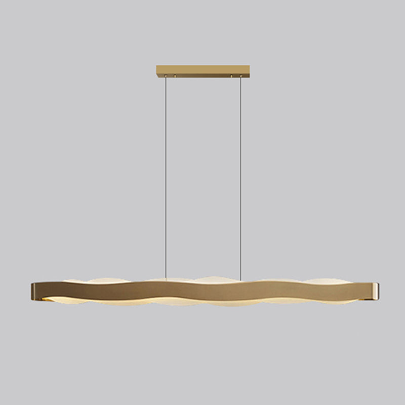 Linear Shape Pendant Lighting Modern Style Metal 2 Lights Hanging Lamp in Gold