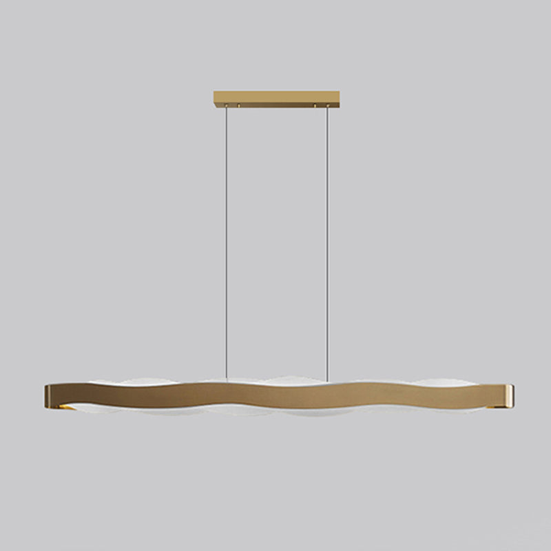 Linear Shape Pendant Lighting Modern Style Metal 2 Lights Hanging Lamp in Gold