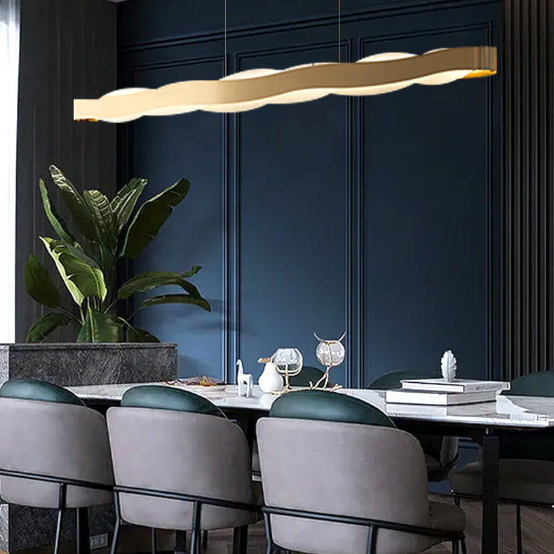 Linear Shape Pendant Lighting Modern Style Metal 2 Lights Hanging Lamp in Gold