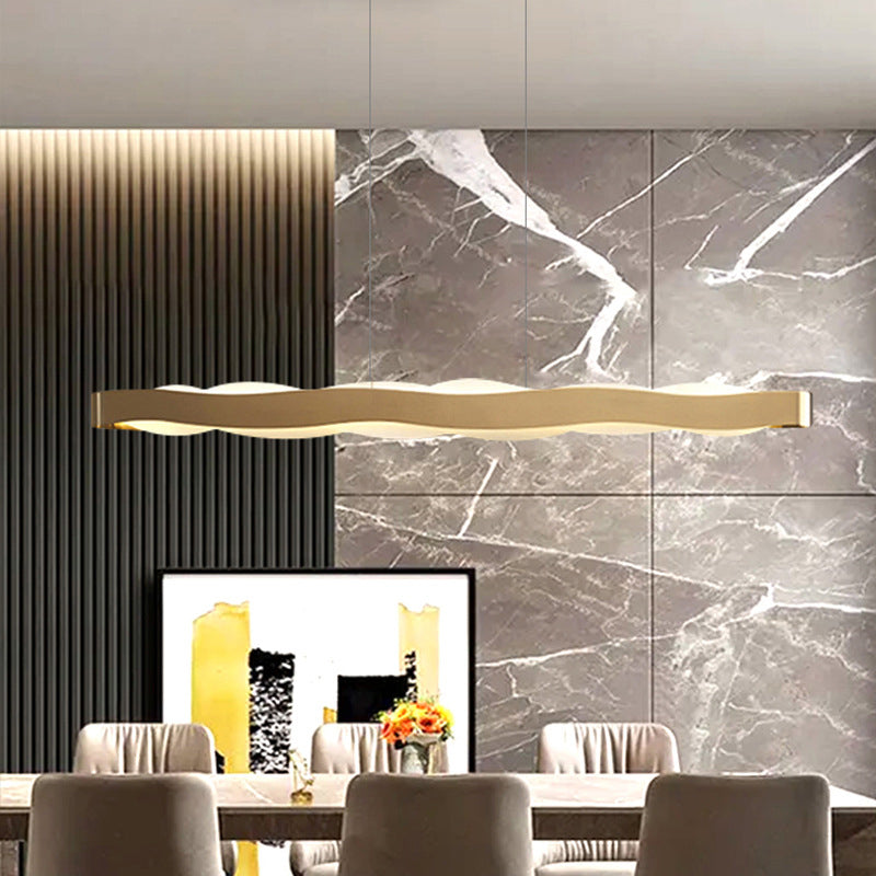 Linear Shape Pendant Lighting Modern Style Metal 2 Lights Hanging Lamp in Gold
