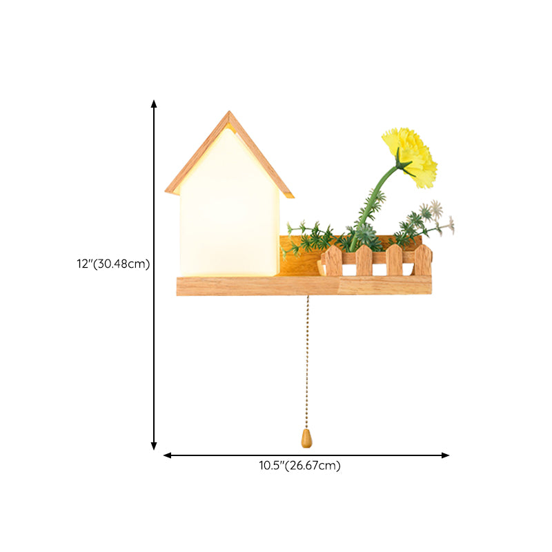 Modern Style House Shape Wall Light Wood 1 Light Sconces for Bedroom without Plant