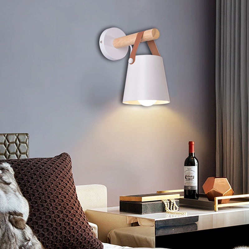 Modernist Wall Sconce Tapered Sconce Light with Metal and Wood for Bedroom