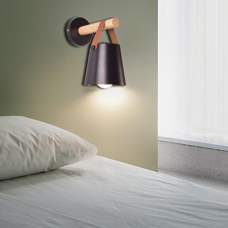 Modernist Wall Sconce Tapered Sconce Light with Metal and Wood for Bedroom
