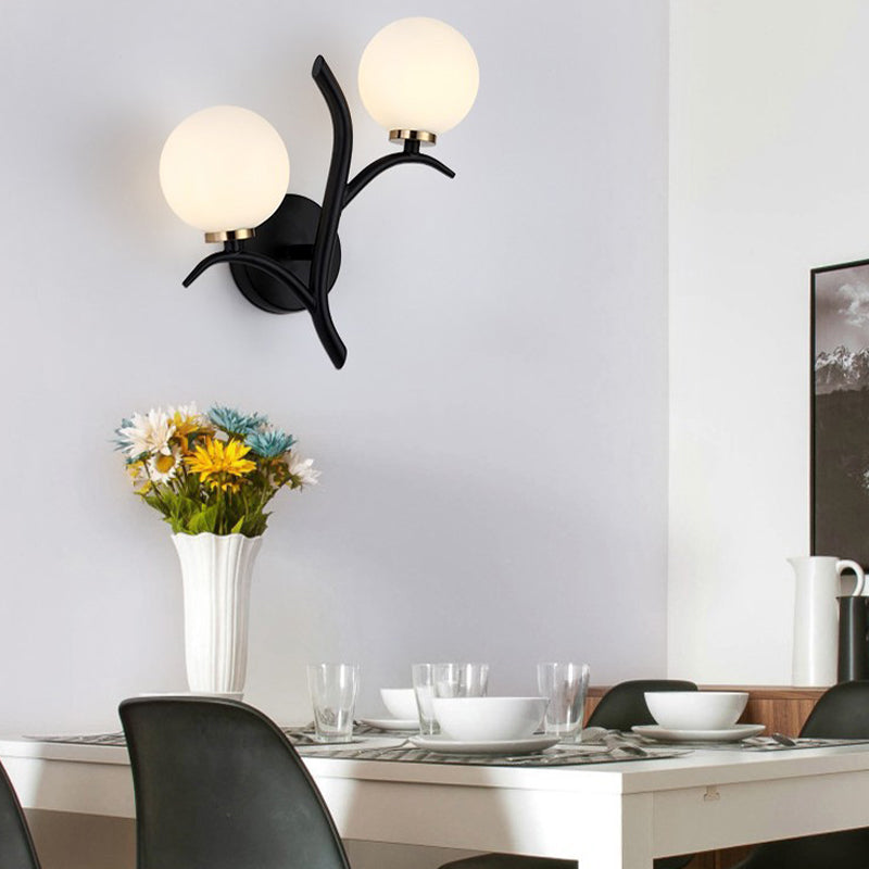 Modern Style Globe Wall Light Glass 2 Light Sconces for Bedroom