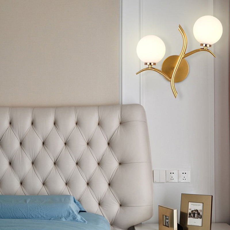 Modern Style Globe Wall Light Glass 2 Light Sconces for Bedroom