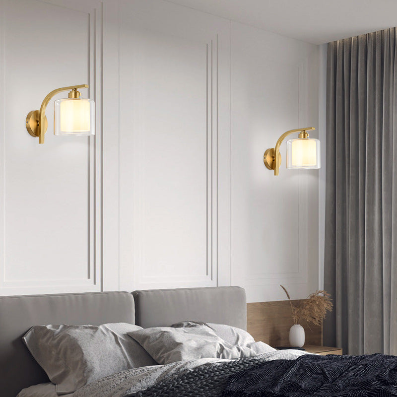 Modern Style Cylinder Shape Wall Light Glass 1 Light Sconces in Gold for Bedroom
