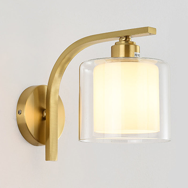 Modern Style Cylinder Shape Wall Light Glass 1 Light Sconces in Gold for Bedroom