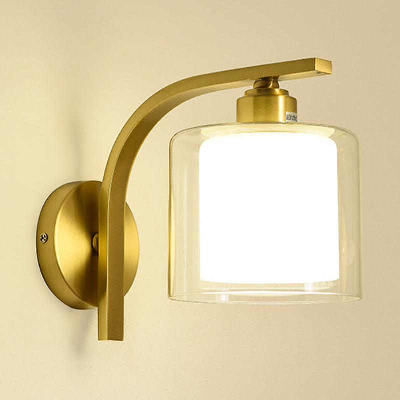 Modern Style Cylinder Shape Wall Light Glass 1 Light Sconces in Gold for Bedroom