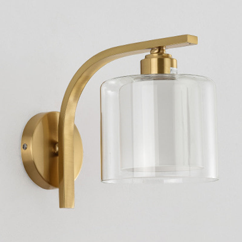 Modern Style Cylinder Shape Wall Light Glass 1 Light Sconces in Gold for Bedroom