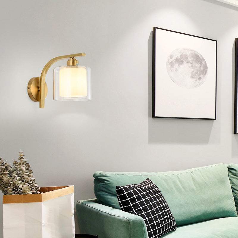 Modern Style Cylinder Shape Wall Light Glass 1 Light Sconces in Gold for Bedroom