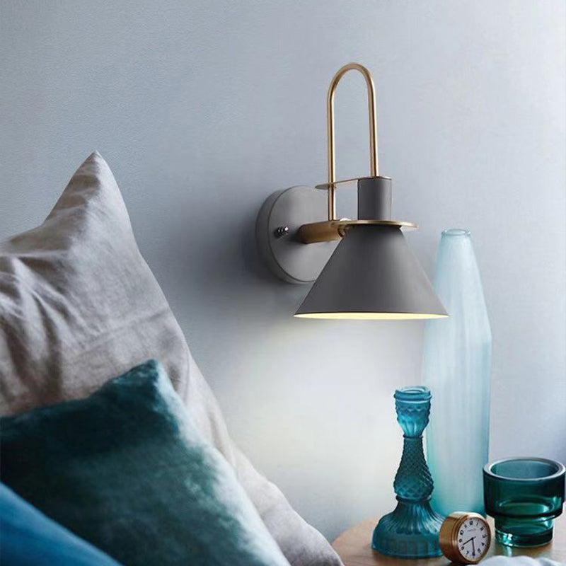 Nordic Style Iron Wall Light Colorful Cone Shape Wall Lamp for Bedroom