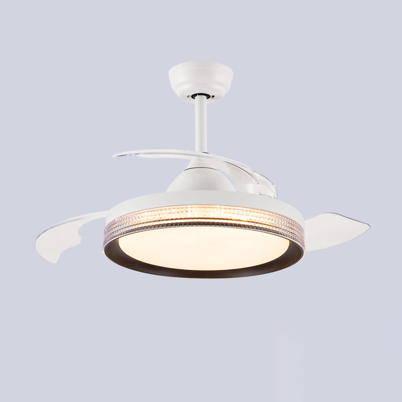 Contemporary Ceiling Fan Lighting Retractable Fan Blades Fan Fixture in White