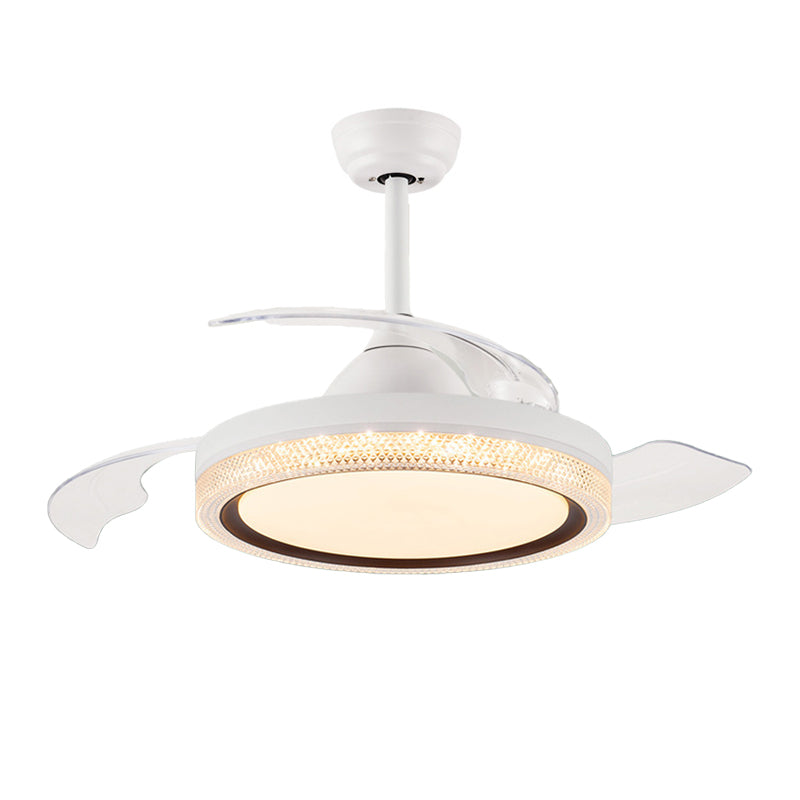 Contemporary Ceiling Fan Lighting Retractable Fan Blades Fan Fixture in White