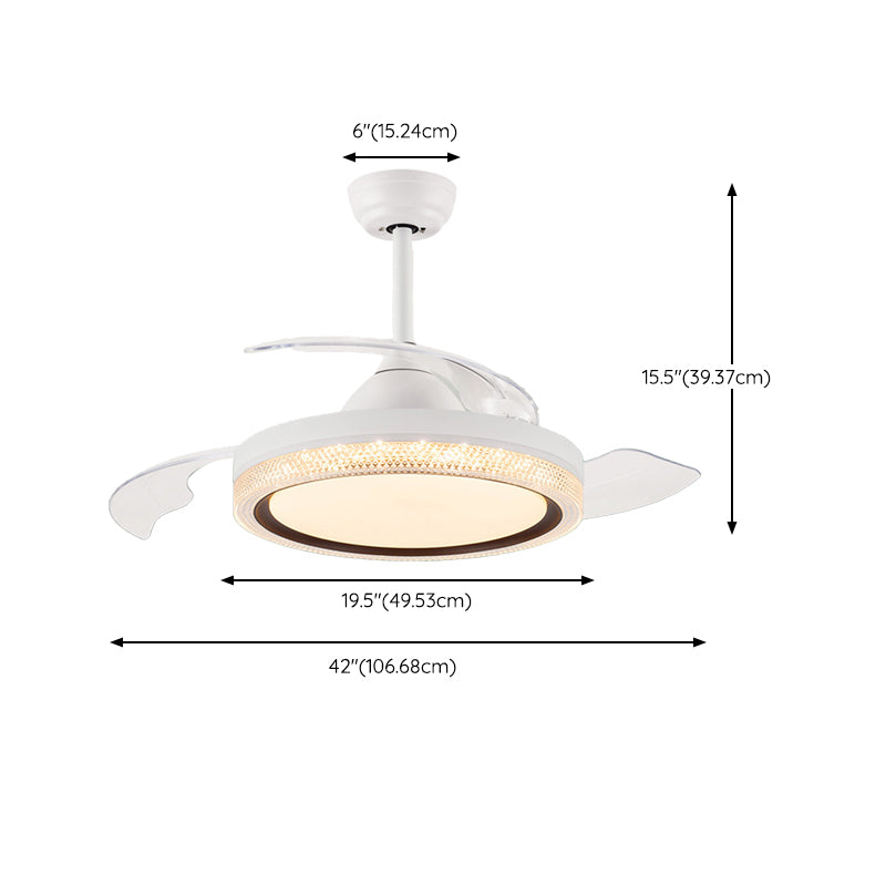 Contemporary Ceiling Fan Lighting Retractable Fan Blades Fan Fixture in White