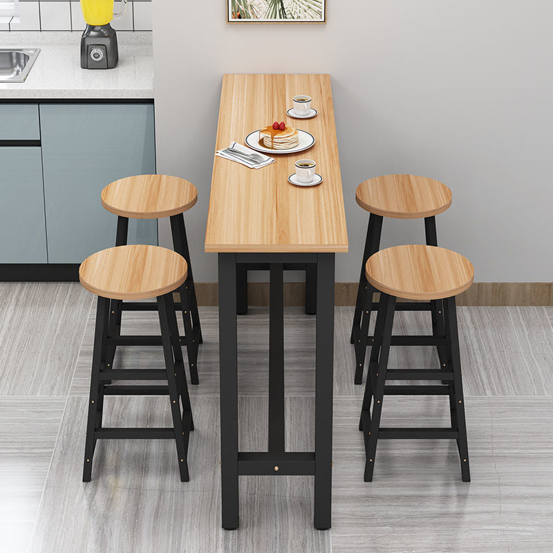 Modern Wood Counter Table Rectangle Top Trestle Base Bar Table
