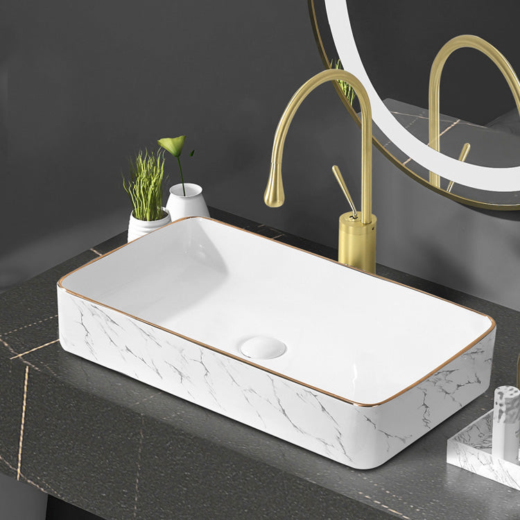 Contemporary Bathroom Sink Pop-Up Drain Porcelain Oval-Shape Vessel Bathroom Sink