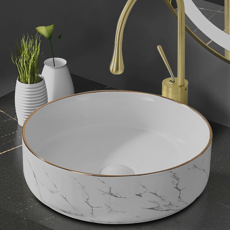 Contemporary Bathroom Sink Pop-Up Drain Porcelain Oval-Shape Vessel Bathroom Sink