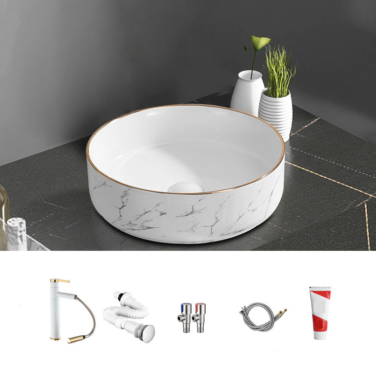 Contemporary Bathroom Sink Pop-Up Drain Porcelain Oval-Shape Vessel Bathroom Sink
