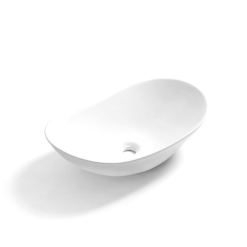 Contemporary Bathroom Sink Pop-Up Drain Porcelain Solid Color Oval-Shape Vessel Sink