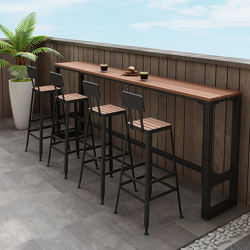 Metal and Wood Rectangular Table, Industrial Style Minimalist Balcony Outdoor Bar Table