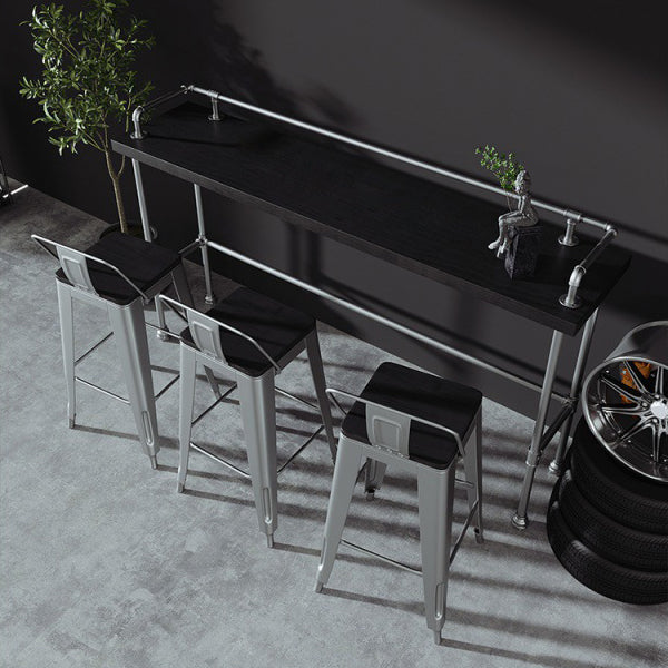 Industrial Metal Pub/Bar Table Wood Top Counter Wine Table with Footrest