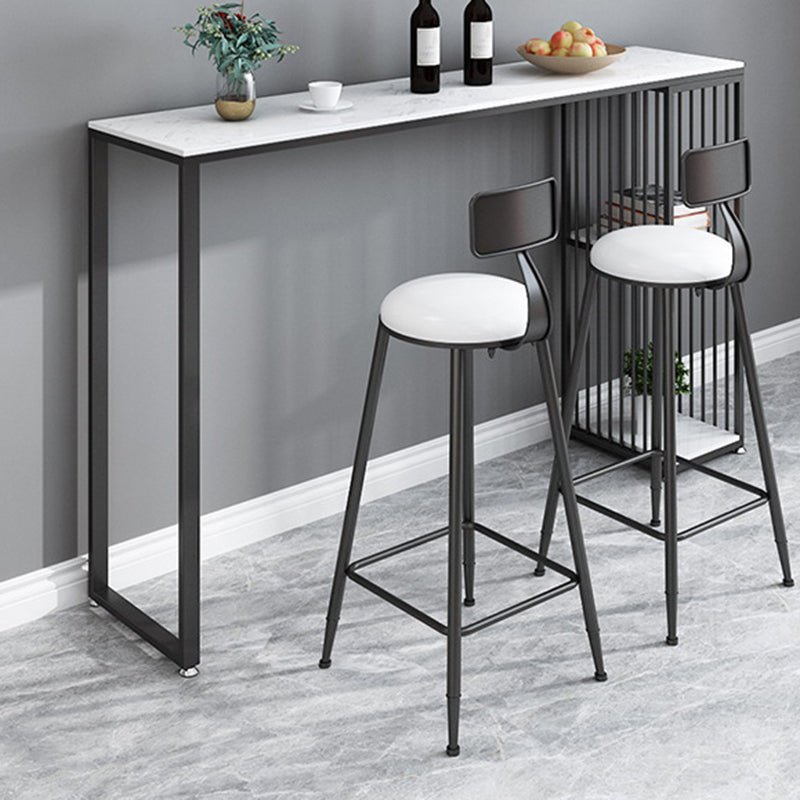 Industrial Marble Metal Pub/Bar Table With 18" Wide Elm Top Counter Wine Table