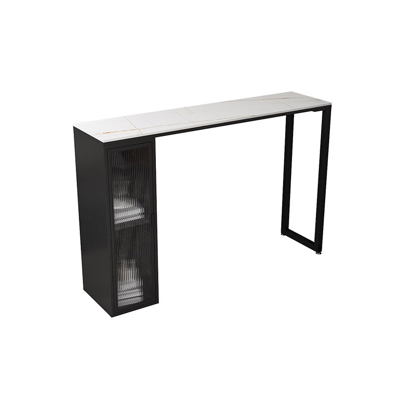 Faux Marble Black Counter Height Dining Table Industrial Metal Base Counter Wine Table