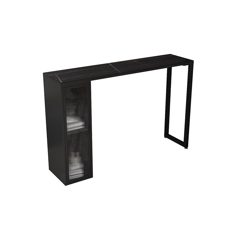 Faux Marble Black Counter Height Dining Table Industrial Metal Base Counter Wine Table