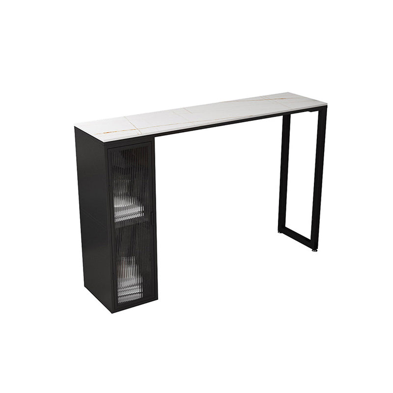 Faux Marble Black Counter Height Dining Table Industrial Metal Base Counter Wine Table