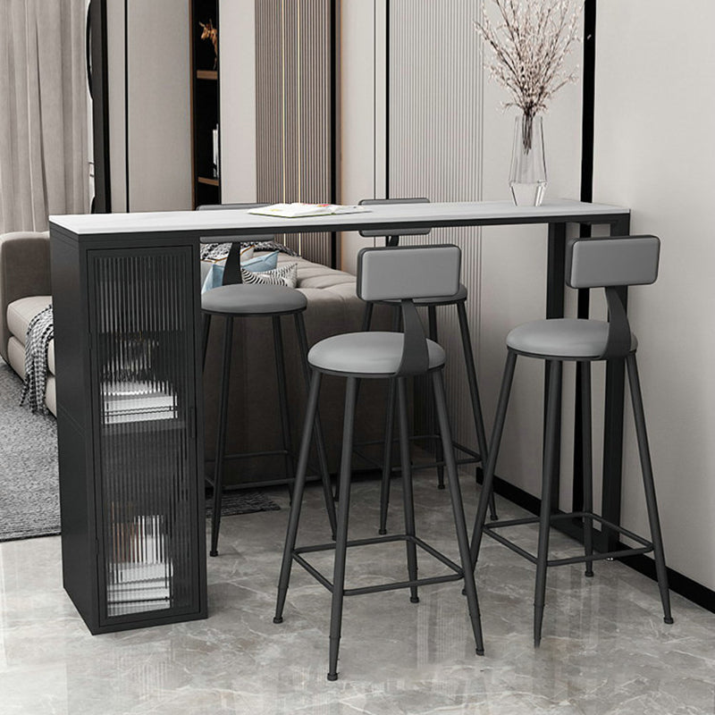 Faux Marble Black Counter Height Dining Table Industrial Metal Base Counter Wine Table