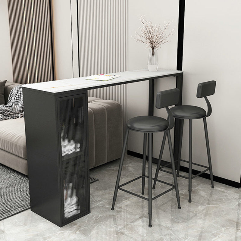 Faux Marble Black Counter Height Dining Table Industrial Metal Base Counter Wine Table